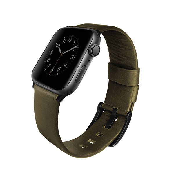 UNIQ Mondain Apple Watch 44mm. Genuine Lederarmband Olive - iStore